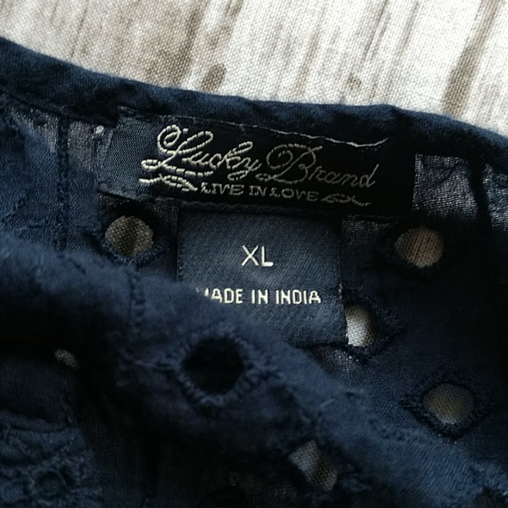 Lucky Brand Navy Blue 3/4 Sleeve Blouse - Picture 8 of 8